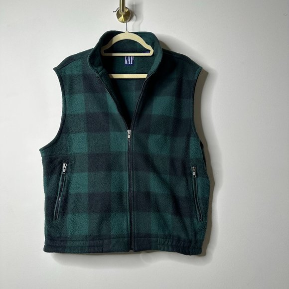GAP Other - GAP Green/Black Plaid Full Zip Fleece Vest Men's Medium
